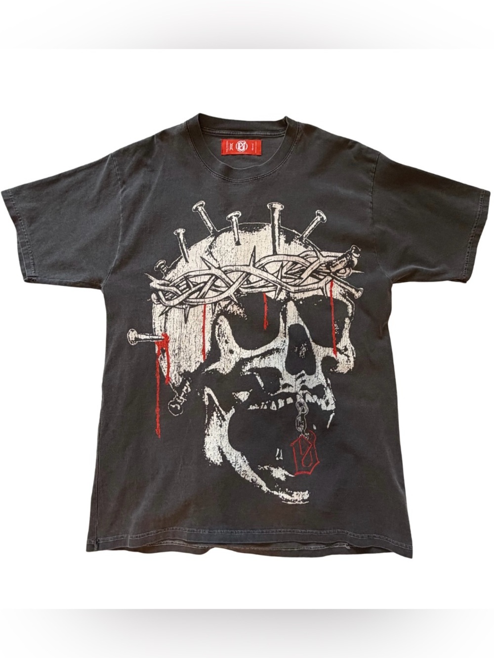 Evil Vice Skull Crown of Thorns Graphic Tee | Faded Black | Medium